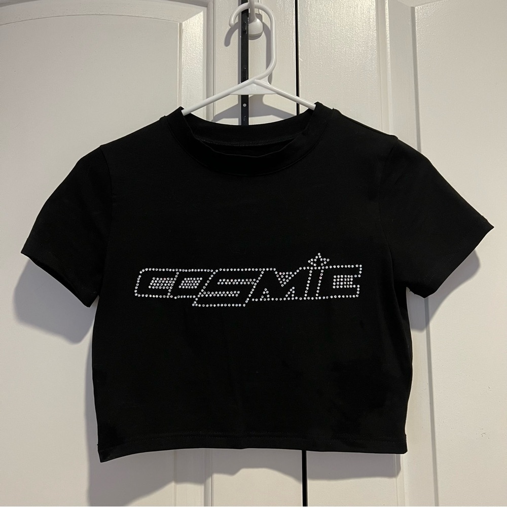 YesStyle Rhinestone Korean Streetstyle Black Graphic Tshirt Size M